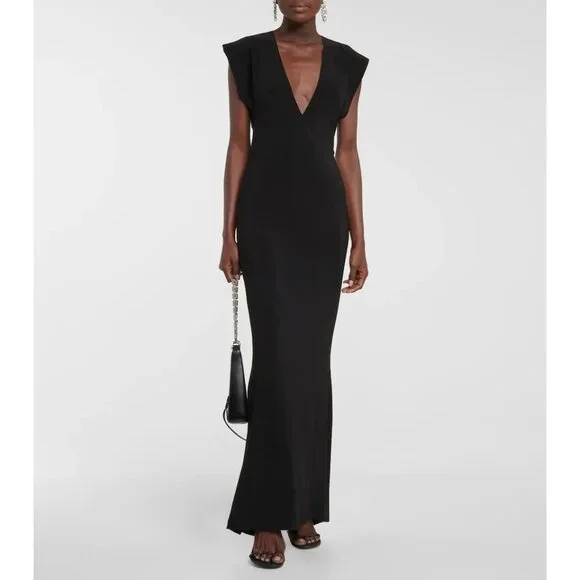 Norma Kamali V Neck Rectangle Gown in Black Small New Womens Long Dress - Picture 14 of 16